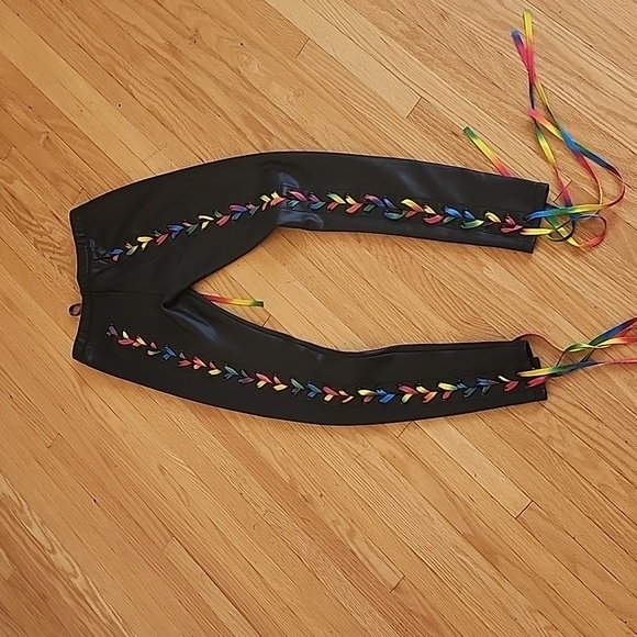 Current Mood Faux Leather Rainbow Lace Up Leggings - Picture 2 of 2